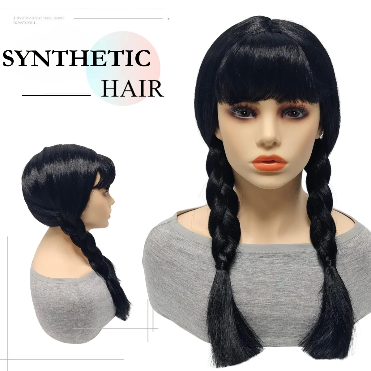 Wednesday Addams Wig For Women Cosplay Black Two Braids Fashion Synthetic Wig High Quality And Cheap Item Wigs