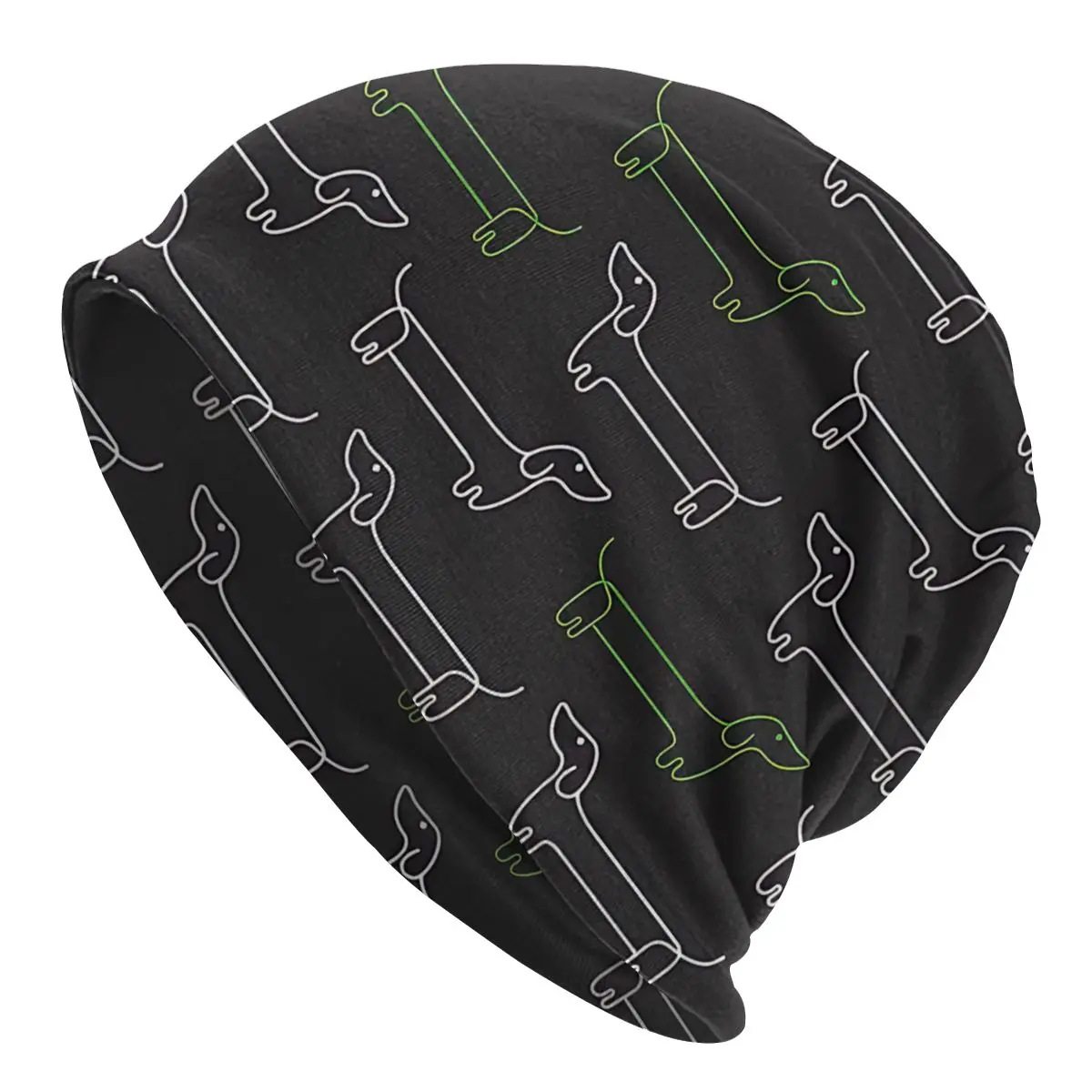 DRA Pattern Black Green Dachshund Pet Dog Unisex Bonnet Thin Outdoor Skullies Beanies For Men Women