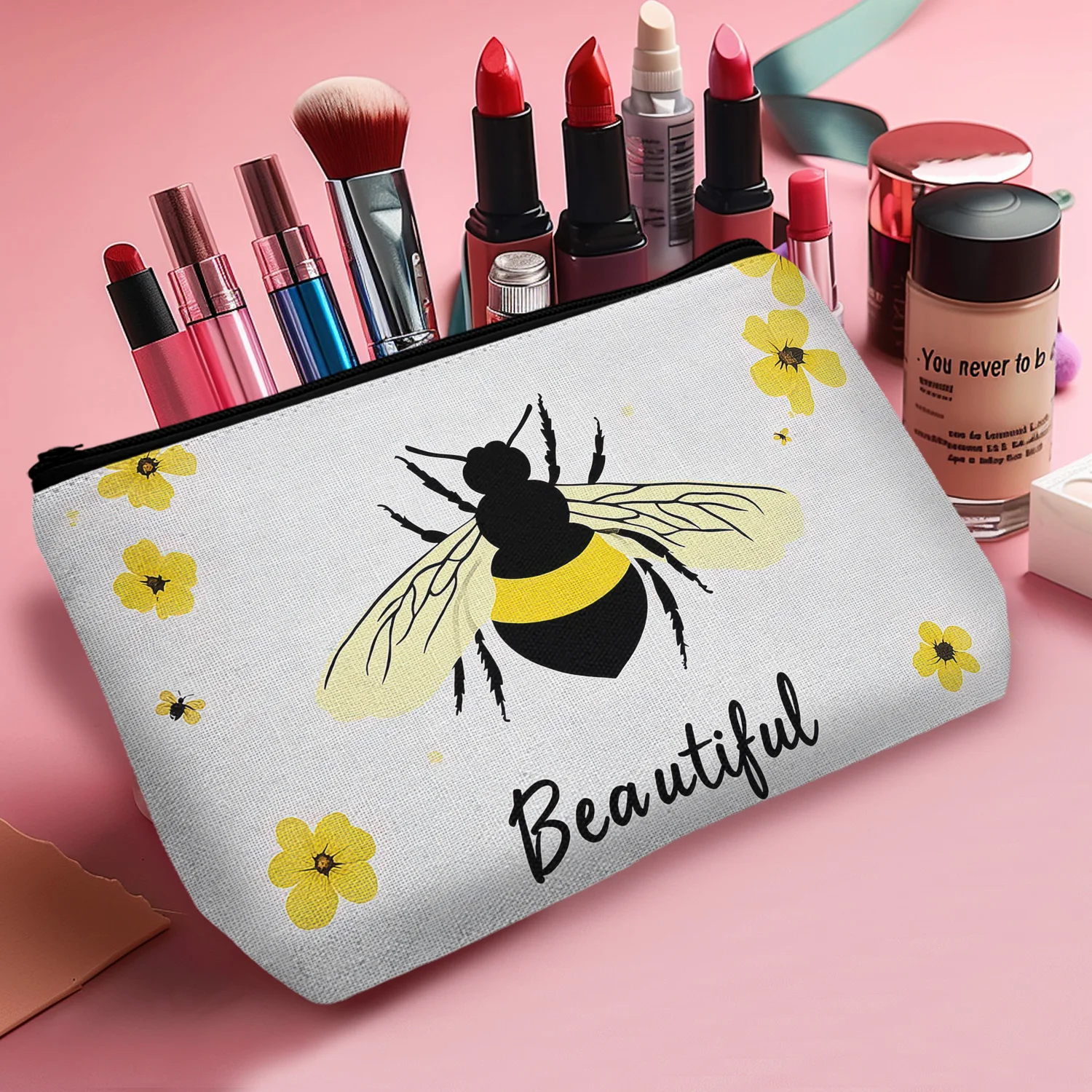 1Pc Neutral Bee Makeup Bag Gift For Bee Lover Beautiful Cosmetic Bags Perfect For Daily Use Outdoor Travel 8.66X5.51Inch