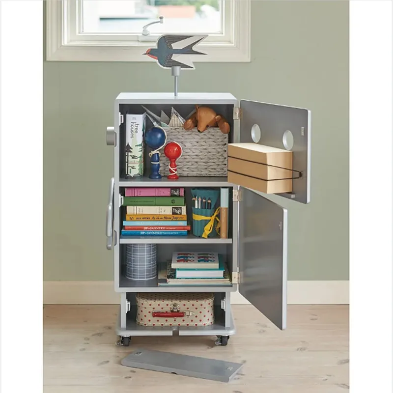 New solid wood children's bookcase robot storage cabinet with wheels movable living room art home furniture