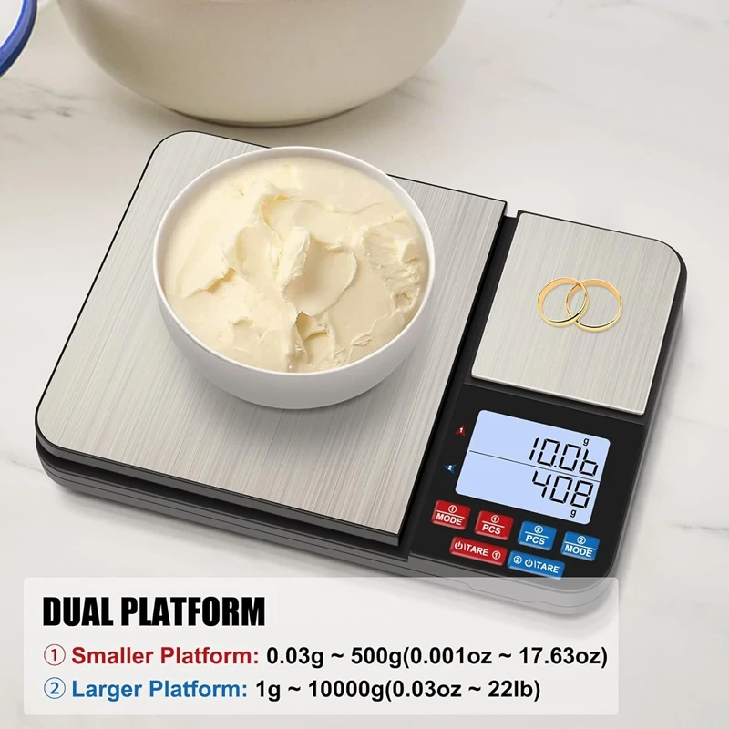 Dual Platform Kitchen Scale [10Kg/1G] Weighing Scales Kitchen With LCD Display 1 Piece