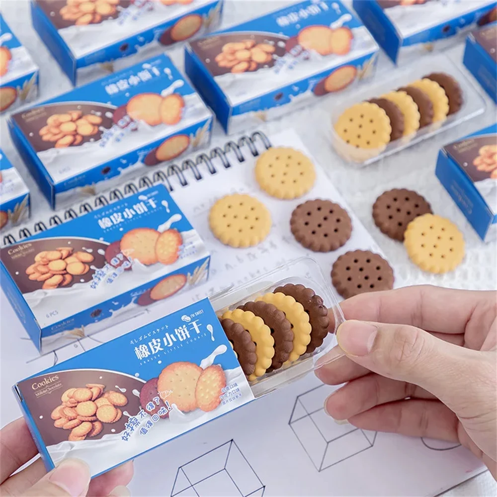 Borradores de goma con forma de galleta creativos y bonitos Kawaii, borradores de goma con diseño de dibujos animados novedosos para niños y estudiantes