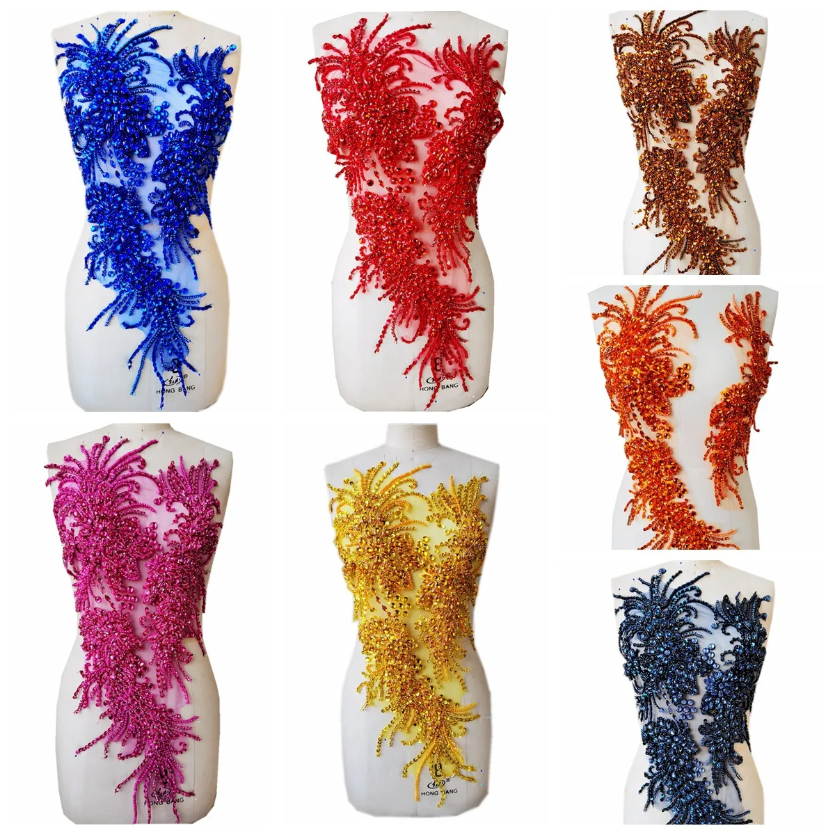 

Sparkling Hand-Sewn Rhinestone Tassel Appliqued Trim Heavy Duty Crystal Bead Embellishment Evening Dress Full Decoration