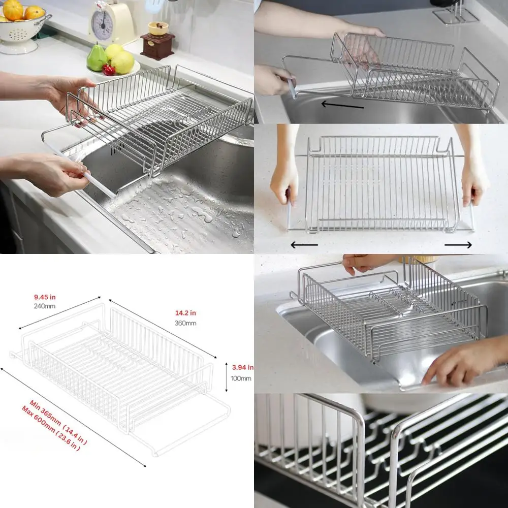 

Регулируемая полка для посуды из нержавеющей стали, 14-24, нержавеющий, компактный кухонный органайзер для сушки