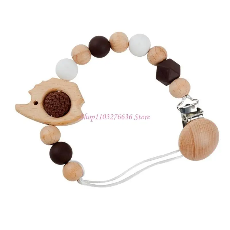 R6FD Cartoon Wooden Pacifier Clips Baby Silicone Teethers Toy Chain for Newborn Gift