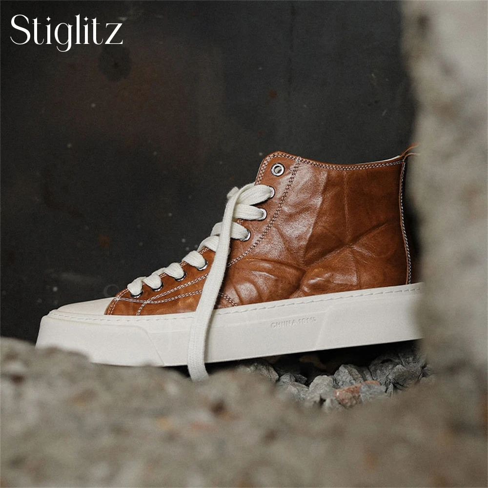 High-Top Genuine Leather Casual Shoes for Men Cowhide Lace-Up Business Casual Shoes Comfortable and Breathable Daily Footwear