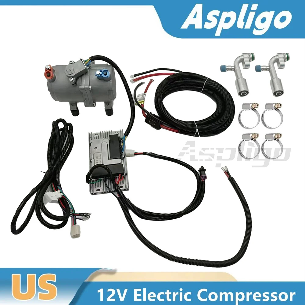 

Aspligo Electric Air Conditioner Compressor 12V DC Car Air Conditioning Compressor Set for Truck Bus Automotive Tractor Aircon