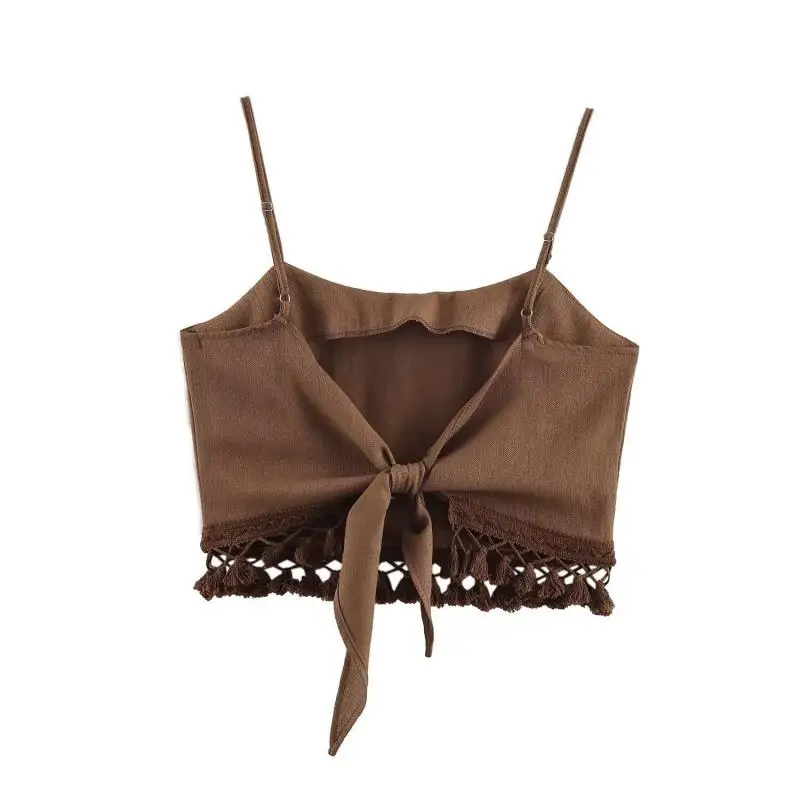 Maxdutti Minimalist Fashionable Sexy Girl Tassel Short Camisole Suspender T-shirt Cropped Woman Clothing Women's Shirt Tops 2026