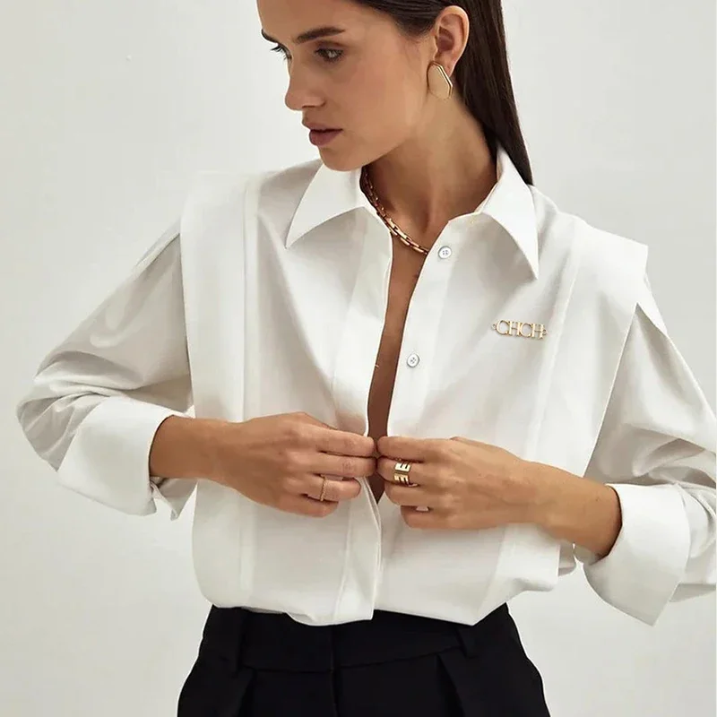 Chemisier à simple boutonnage pour femme, chemise pour femme, simple, manches volantes, design, document solide assressenti, mode classique