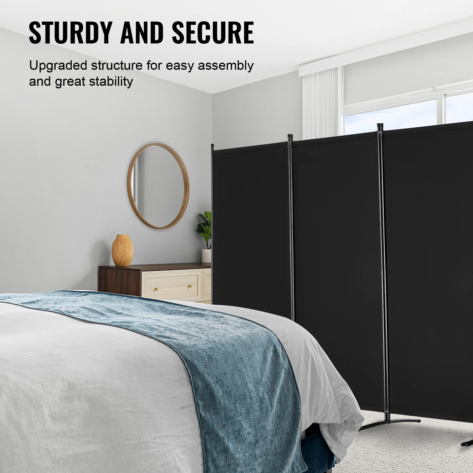 VEVOR Biombo Separador de Ambientes de 3464 x 1840 x 520 mm, Separador Plegable de Ambientes de 4 Paneles Mampara de Privacidad para Interiores, Separador de Ambientes para Oficina, Dormitorio, Negro