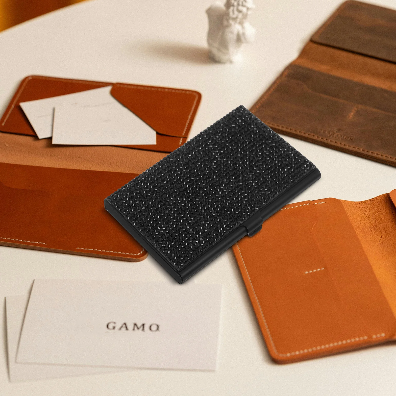 

Business Card Holder Metal Rhinestone Aluminum Alloy Large Capacity Case For Cards Ids Credit Portable Organizer Wallet Office