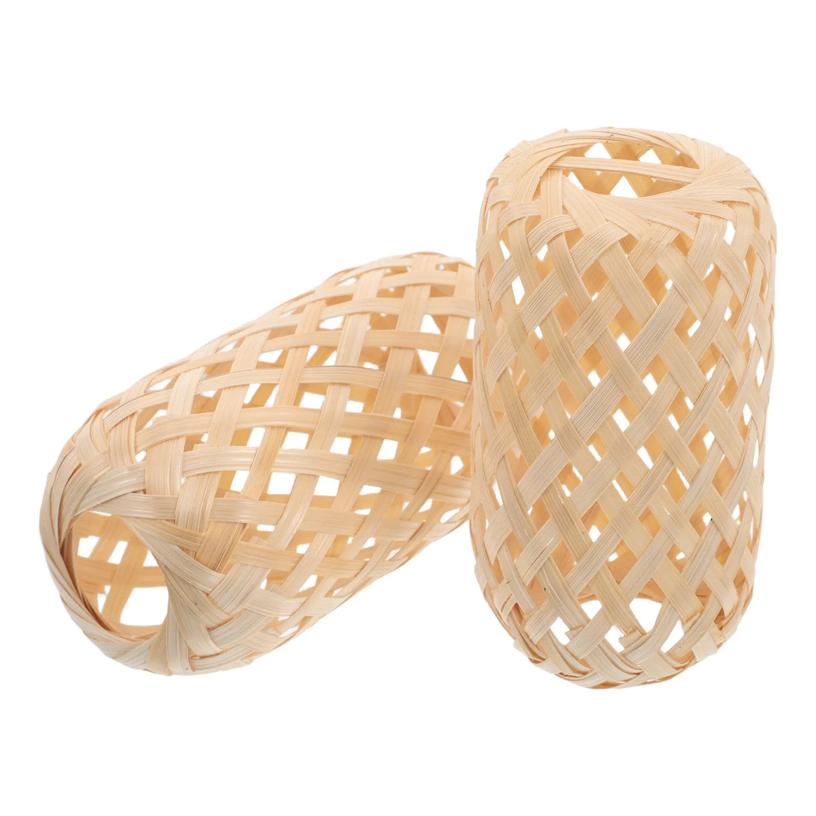 2Pcs Miniature Bamboo Lanterns Woven Handmade Pendant Lamp Shade Vintage Light Fixture for Home Decor Art