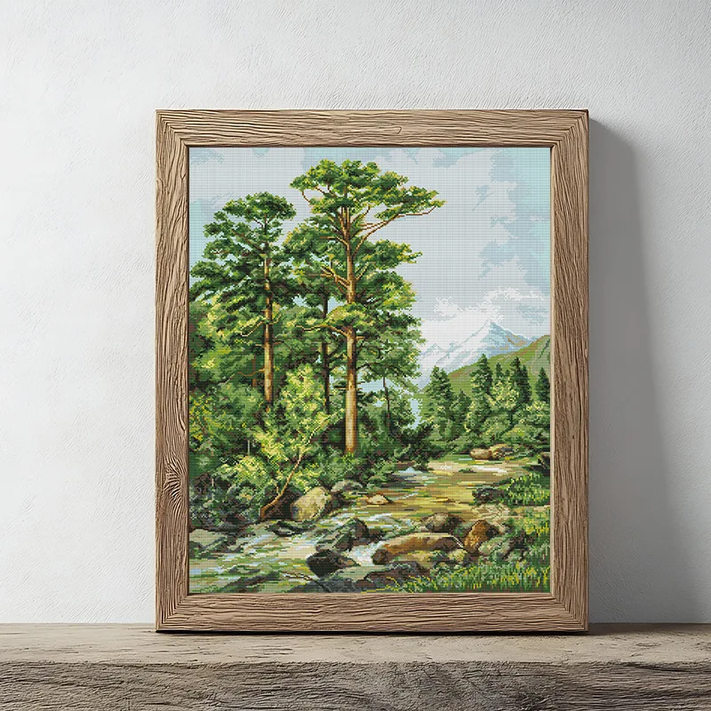 

Soulgift News Pre-Printed Cross Stitch Kit, Stamped Aida Fabric With DMC Threads, Embroidery Kit - Forest Stream
