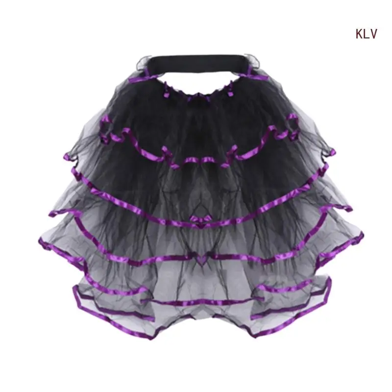 Bustle Tutus Ribbon Layered Tiered Tulle Skirts Ballet Dance Long Tail Party Underskirt Costume for Women