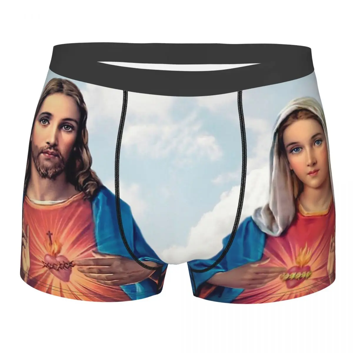 Sacred And Immaculate Hearts With Sky Background Jesus Christ Nativity Underpants Breathbale Panties Men\'s Shorts Boxer Briefs