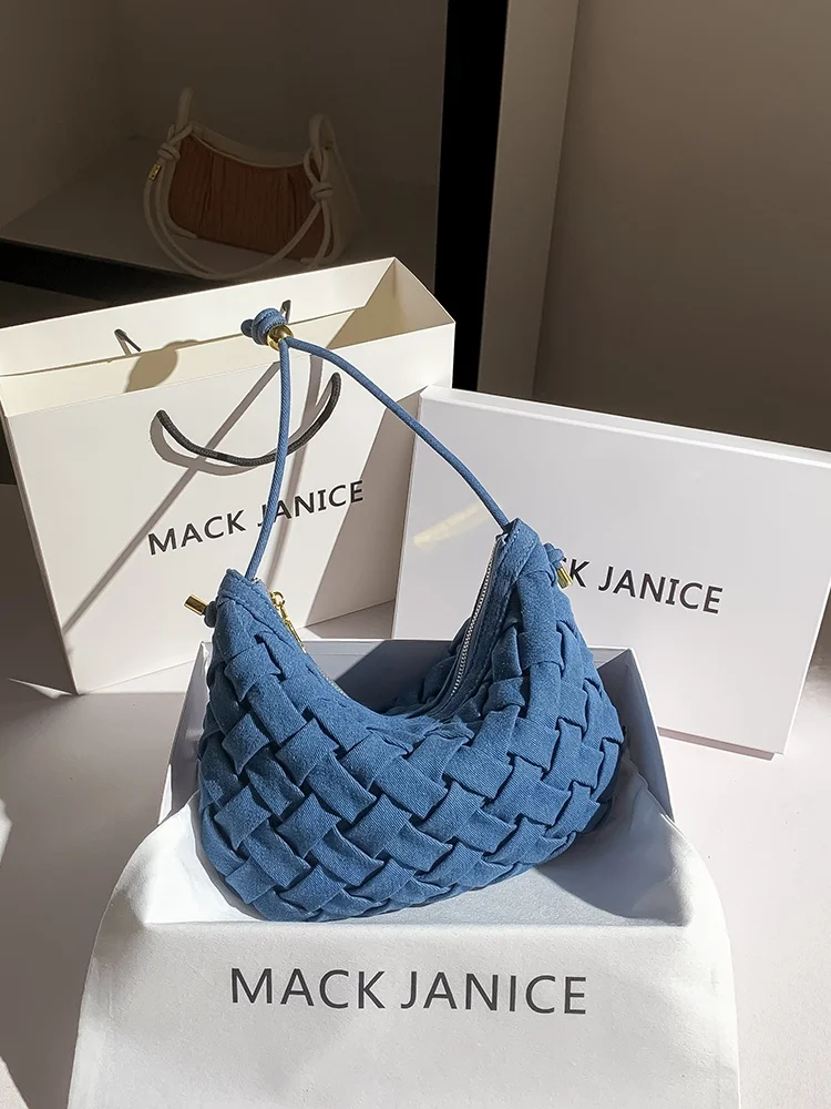 

MaJanice Luxury Faion Braided New Moon Underarm Bag Women's 2024 New Faion Single oulder Crossbody Bag