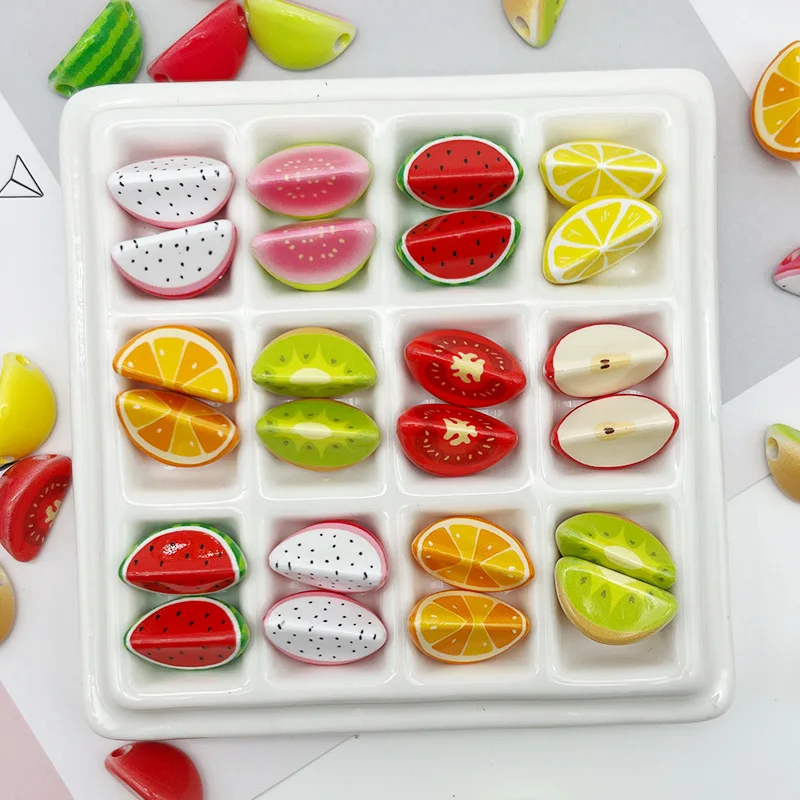 10PCS Acrylic Beads Fruit Lemon Guava Apple Shape Loose Spacer Beads for Jewelry Making Diy Necklace Bracelet Accessories