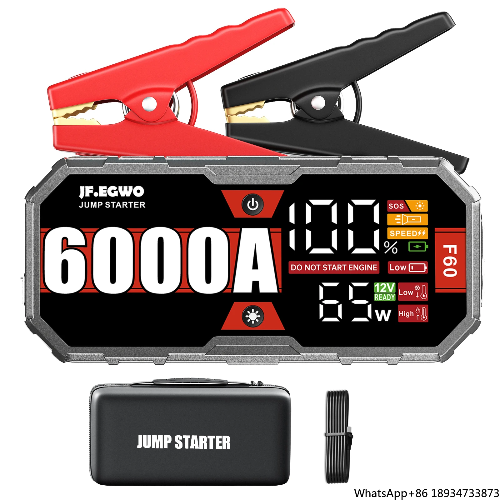 JFEGWO Emergency power 12v 6000A 65W fast charging car jump starter car battery jump starter