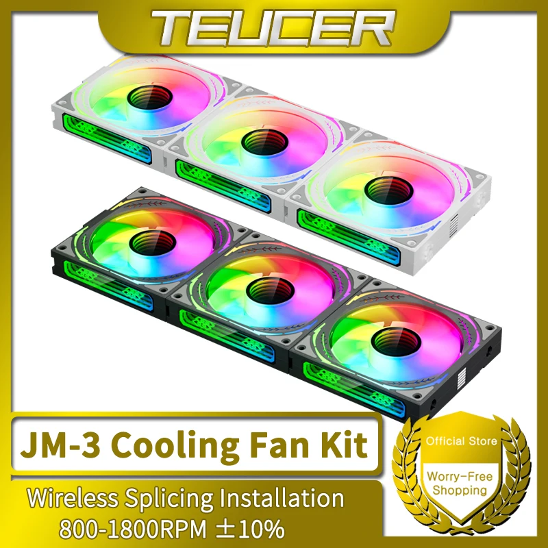 TEUCER JM-3 PC Cooling Fan Kit ARGB Mirror Cycle Light Effect 800-1800RPM Case Fan Compatible with 360mm Water Cooling Radiator