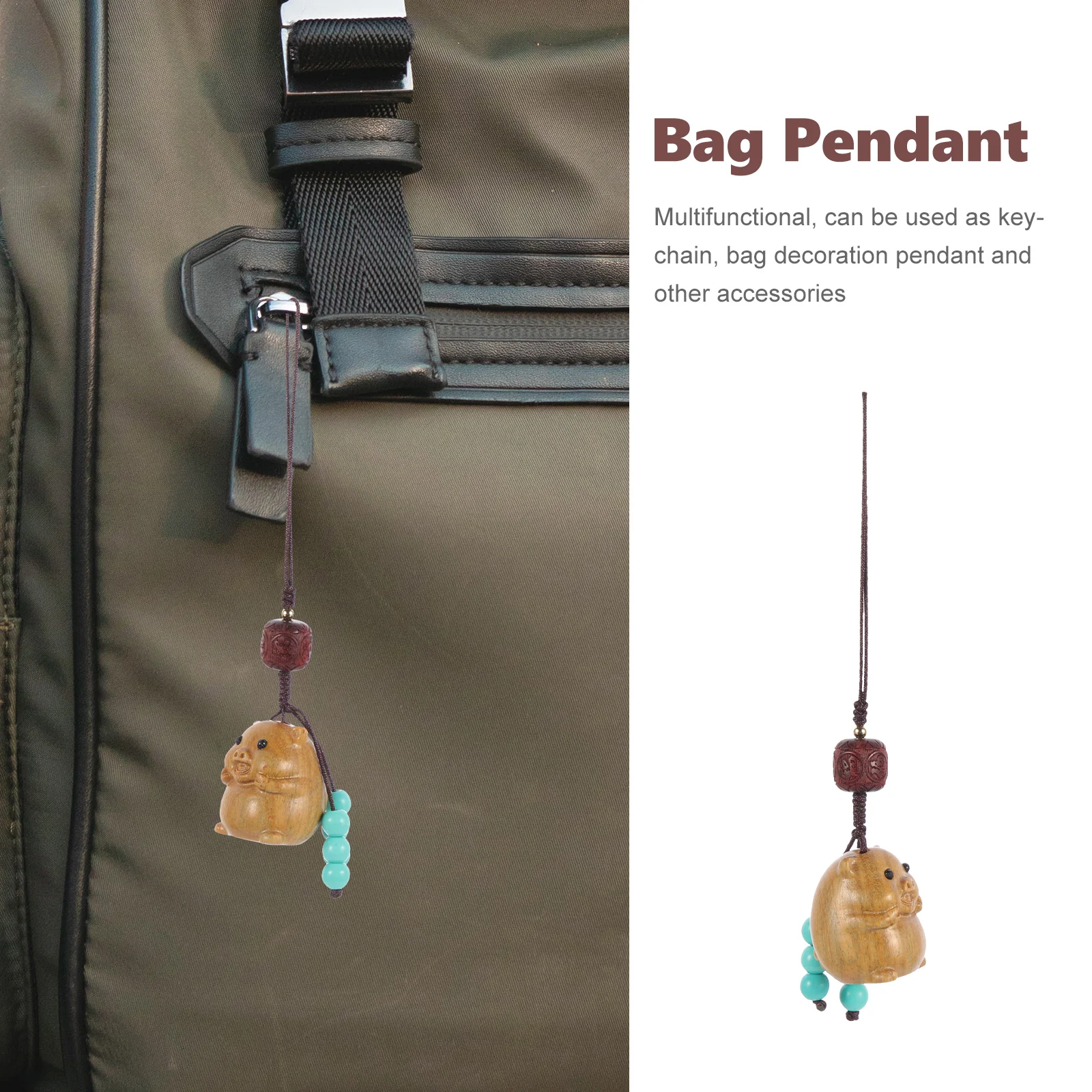 

Wood Carving Pig Keychain Ornament Retro Bag Pendant Hanging Bag Ornament Keys Accessory Wear-Resistant Decorative Small