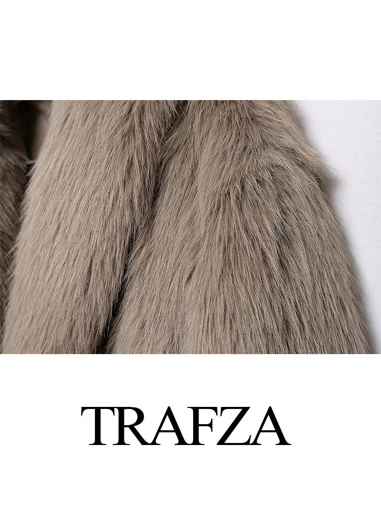 Trafza moda feminina turn down collar botões decorar inverno quente casaco longo jaqueta de pele do falso mulher mangas compridas outerwear casual