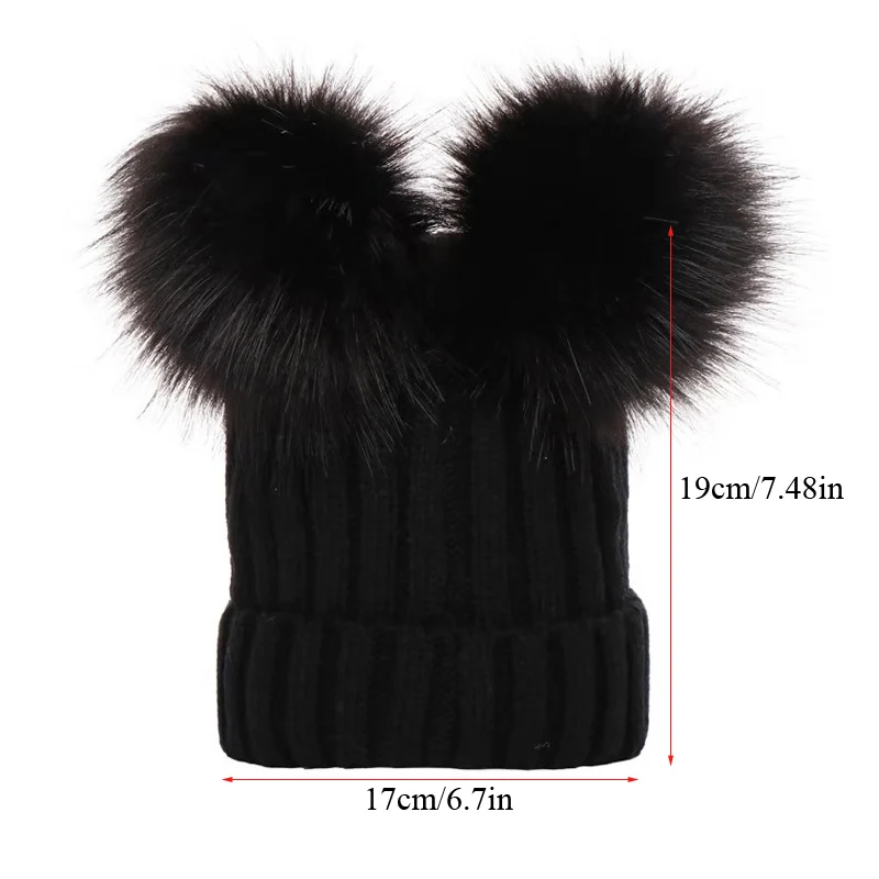 Winter Women Knitted Hats Pompom Warm Woman Beanie Hat Faux Fur Ball Teenager Girls Cap Bobbles Christmas Hat - view 6