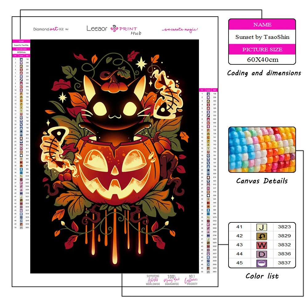 5d Diy Halloween Diamond Painting New 2023 Cartoon Kitten Horror Pumpkin Comic Diamonds Mosaic Embroidery Kits Home Decor Gifts