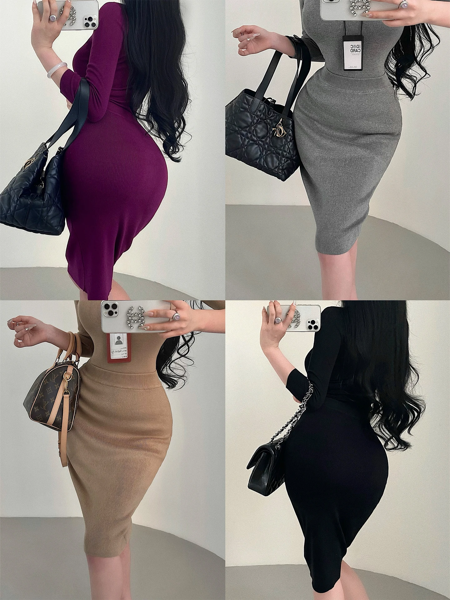 Korean Style High Waist Knitted Mid-Length Half Skirt Women's Slim Fit Elastic Sexy Pure Desire City Commute Daily Wear