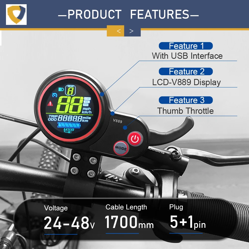 Ebike Sine Wave 17A 26A 30A Controller with 36V/48V LCD DIsplay V889 For Wheel Hub Motor 250W-1000W Electric Bike Conversion Kit