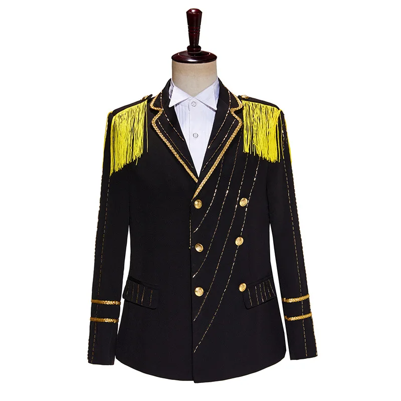 2025 Men's fringed military dress, singer, stage performance, studio photo fashion,  blazer