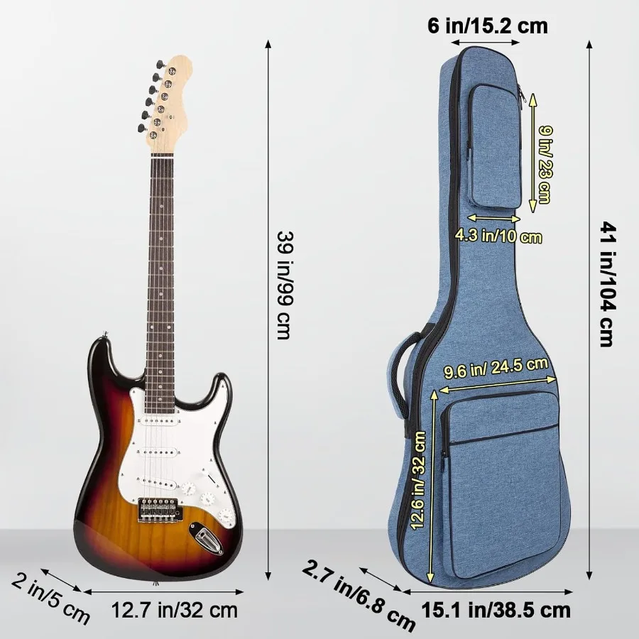 39インチ エレキギターバッグ ソフトギターケース 厚さ11mmのパッド入り エレキギターギグバッグ 防水ギターバックパック ポケット付き