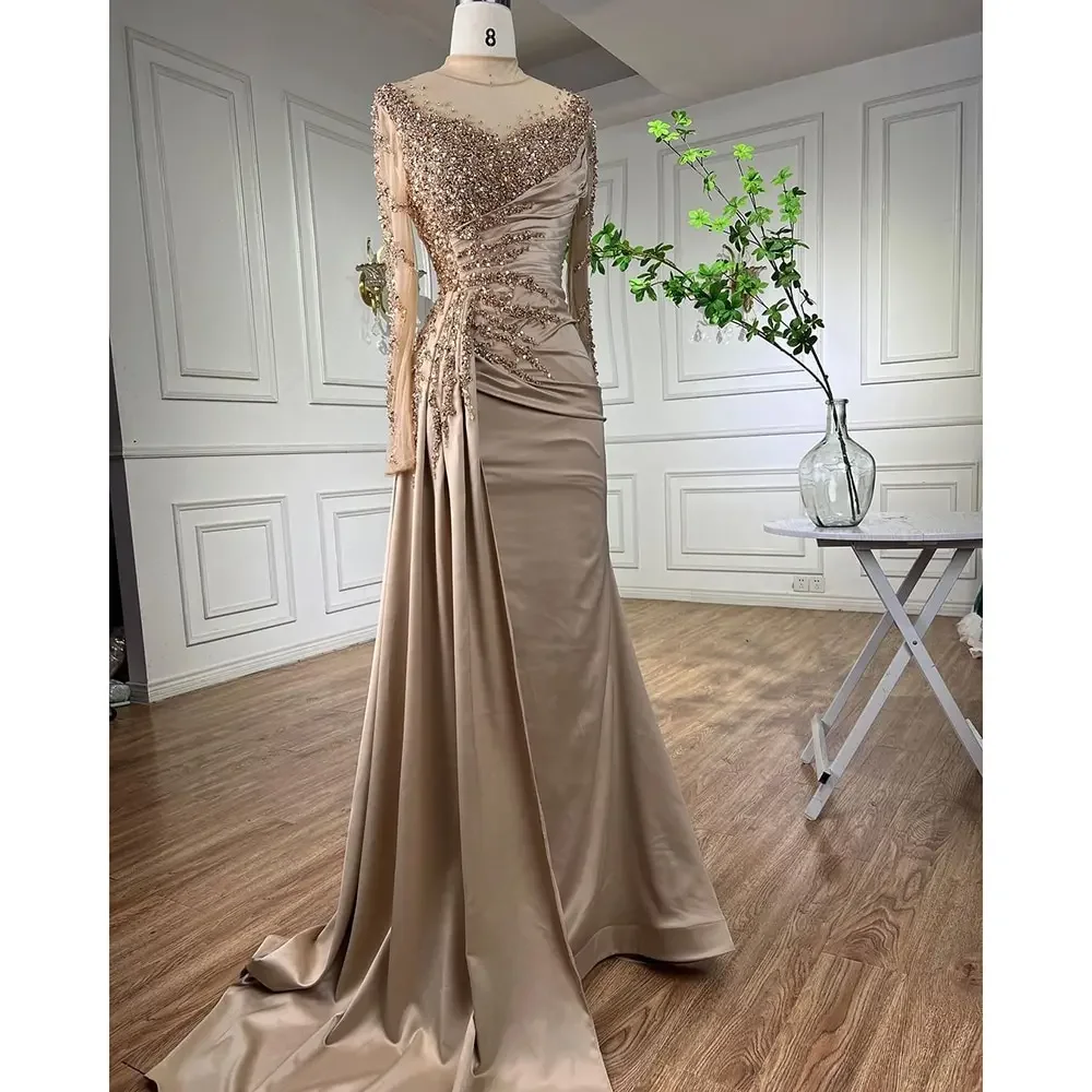 Rose Gold Long Sleeve High Neck Luxury Mermaid With Skirt Evening Dresses Gowns Customize Party 2025 BLA71804 Serene Hill