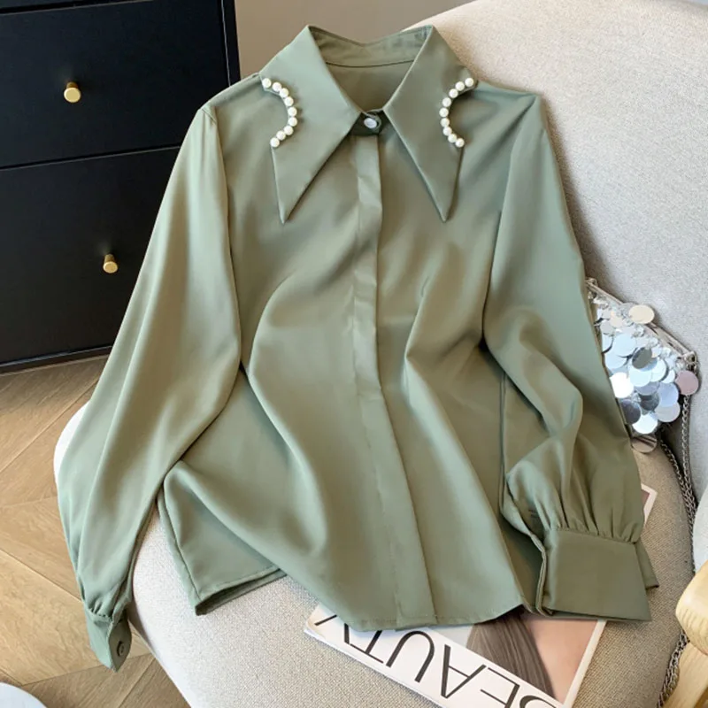Long Sleeve Blouse For Women White Loose Button Turn-down Collar Shirts Spring Woman Clothing Office Ladies Chiffon Tops Mujer