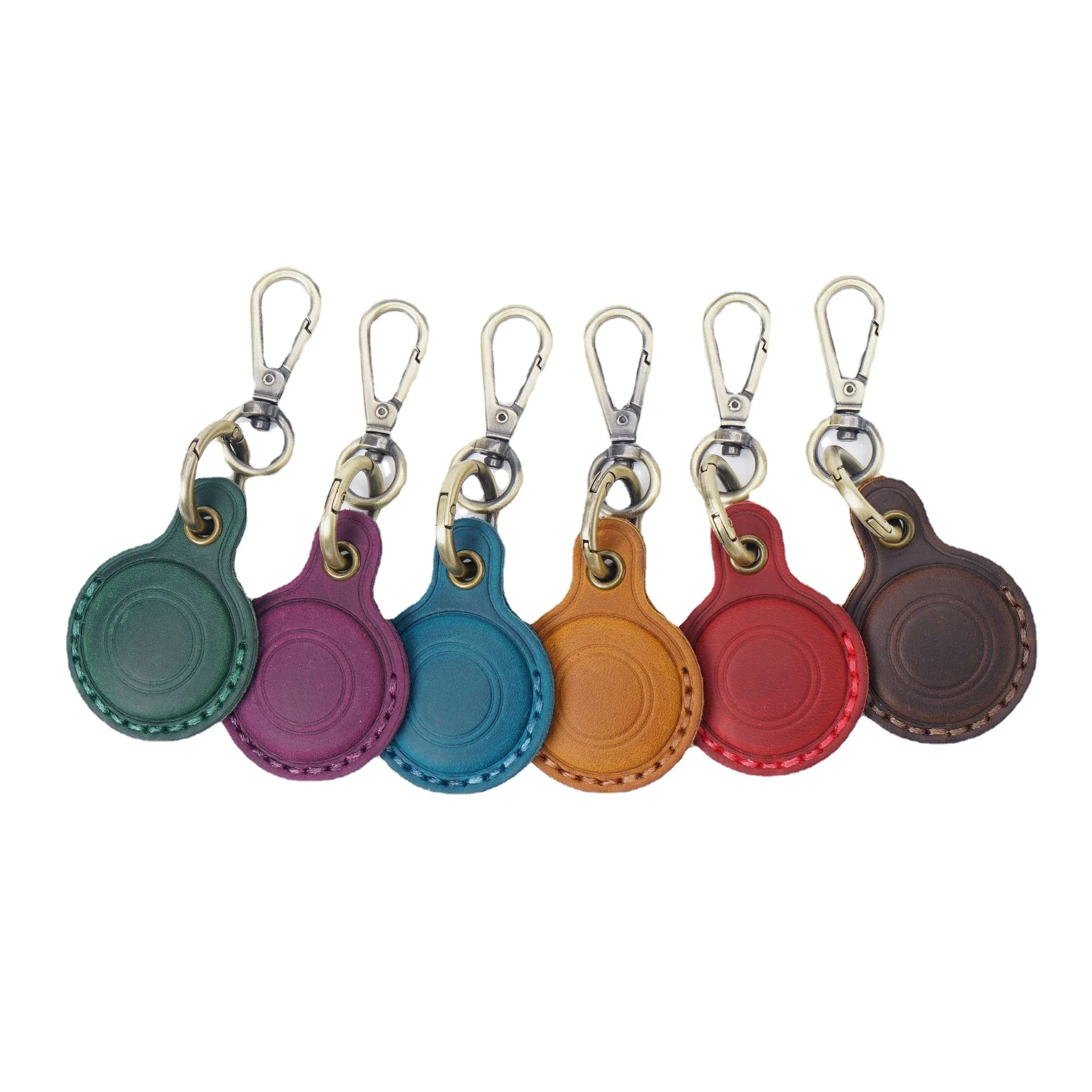 Textured Cowhide Keychain Airtag Case Key Ring Holder Genuine Leather Pendant Access Card Durable Anti-lost Bag Charm Funky Gift