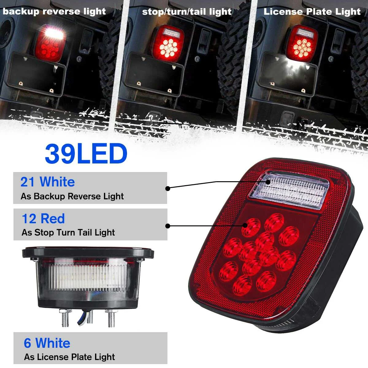 2 Pcs LED Car Stop Rear Light Warning Lights Reverse Running Lamp for Truck/Trailer/Boat for Jeep for Wrangler TJ CJ 76-06