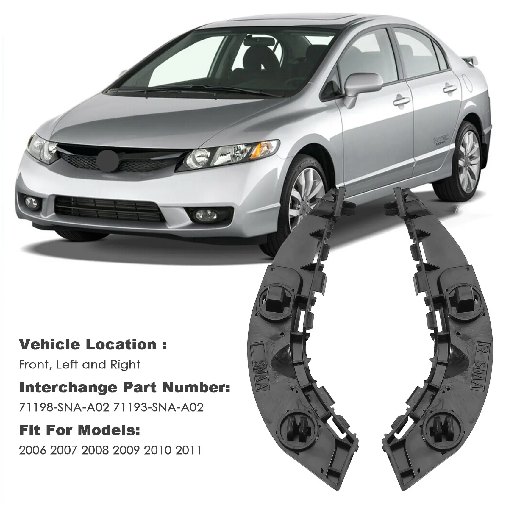 

# Кронштейн переднего бампера 162Y для Honda Civic 2006 2007 2008 2009 2010 2011 71198-SNA-A02 71193-SNA-A02 (черный)