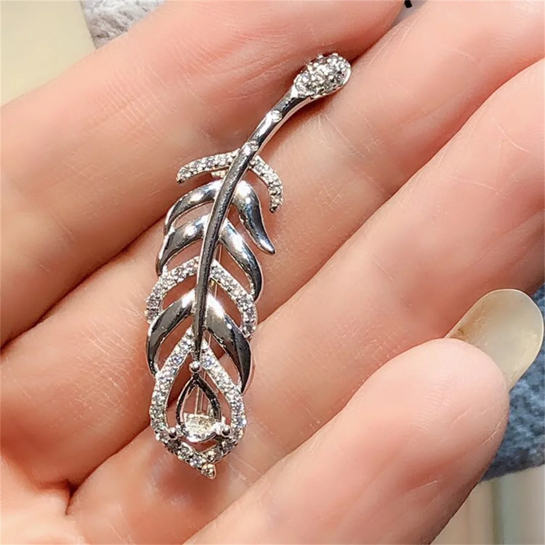 

S925 Sterling Silver Inlay 4*6mm Elliptic Gem Brooch for Women Empty Support DIY Holder Fine Fashion Jewelry Accessory