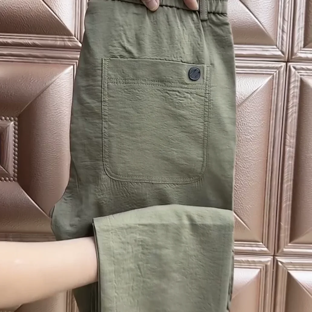 

Мужские повседневные тонкие летние спортивные прямые длинные брюки из ледяного шелка, модные свободные молодежные брюки с низкой талией, городские брюки