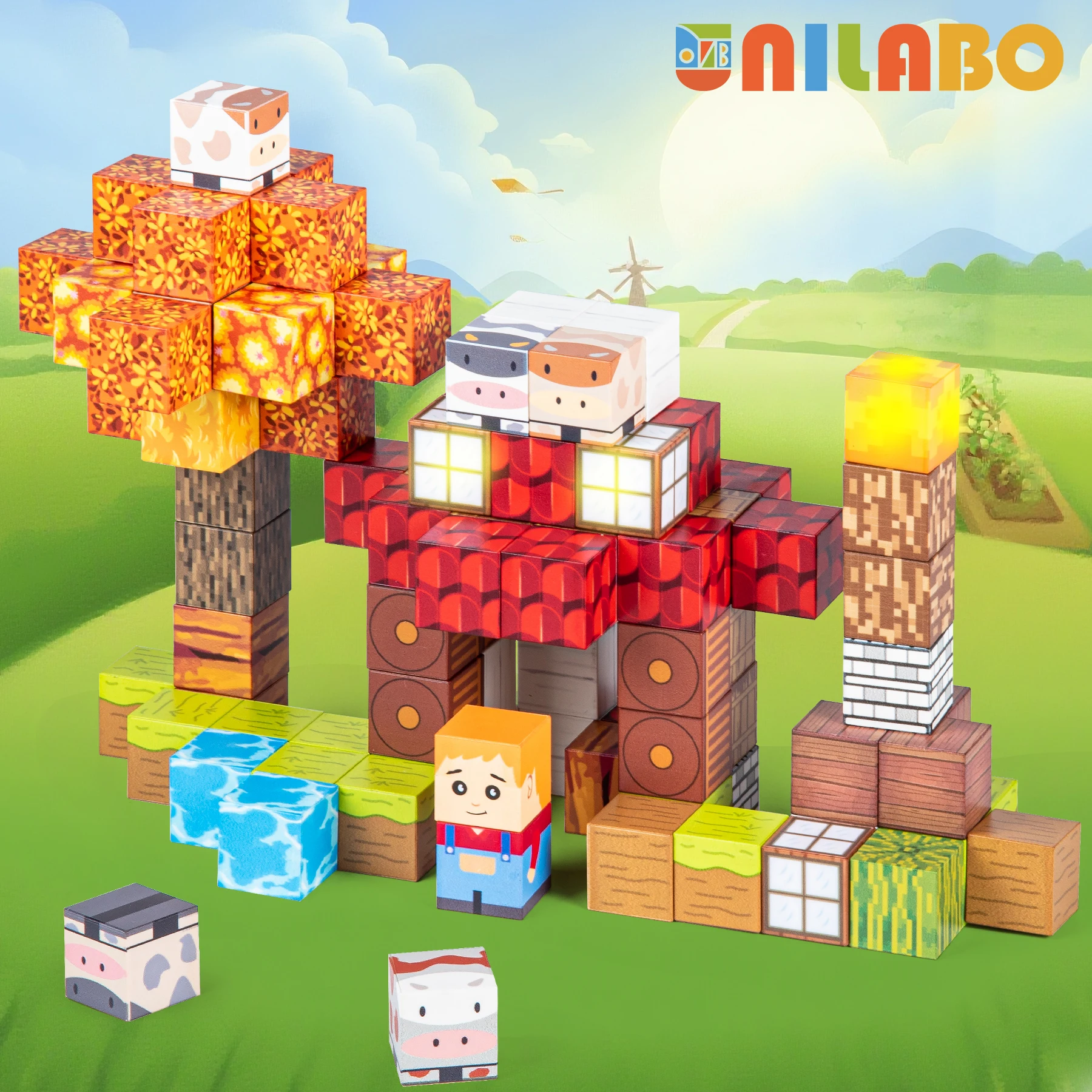 

Магнитные блоки Unilabo-100 шт. светящиеся магнитные строительные блоки, магнитная плитка на фермерскую тематику, детские кубики, обновленные STEM 2025 г.