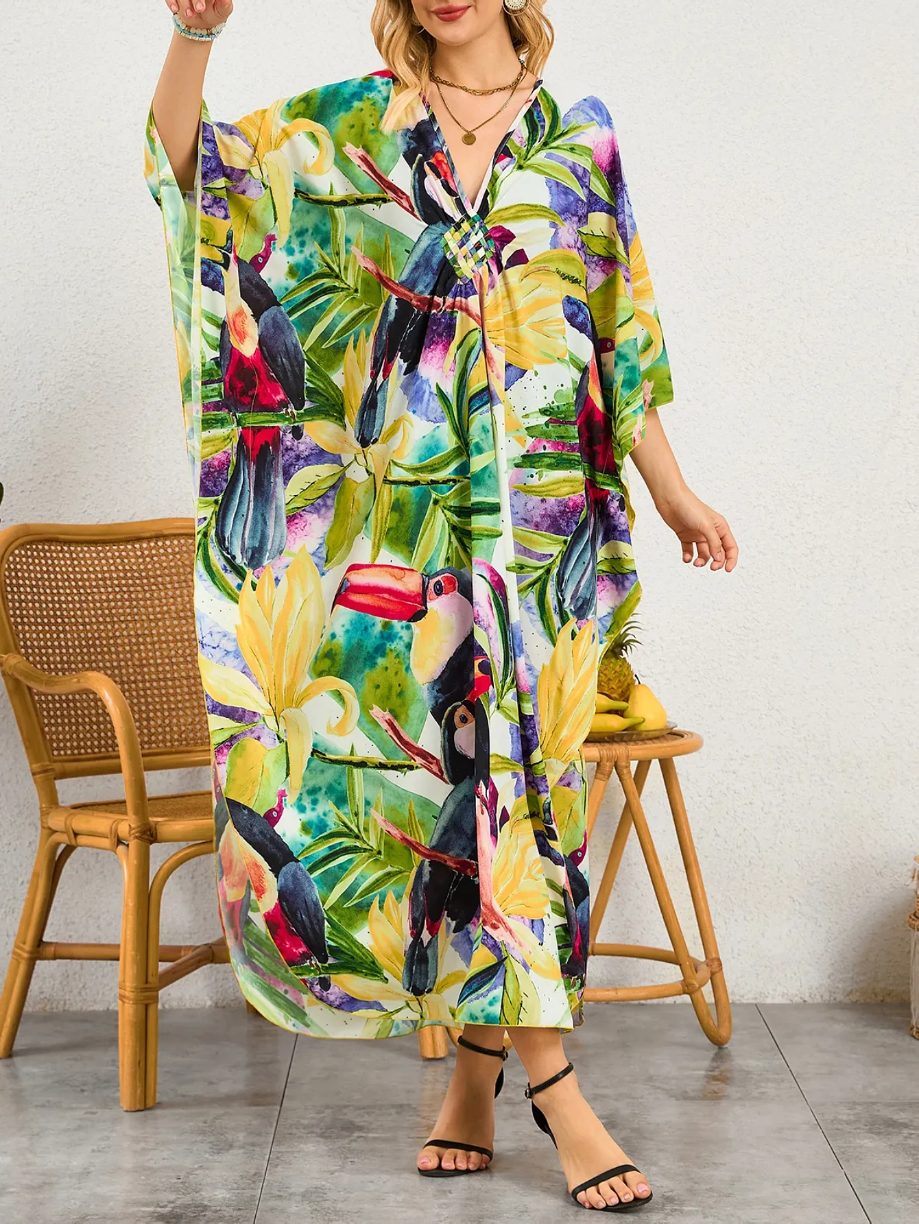 Kaftan Dress for Women,Plus Size Hawaiian Batwing Sleeve Beach Cover Up Summer Swimsuit Dresses
