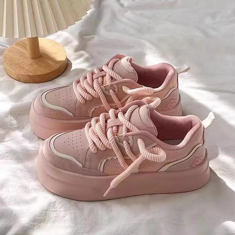 

Vintage Pink Platform Sports Shoes Women's Sneakers Korean Kawaii Footwear Casual Vulcanize Tennis Female Flats Spring Summer