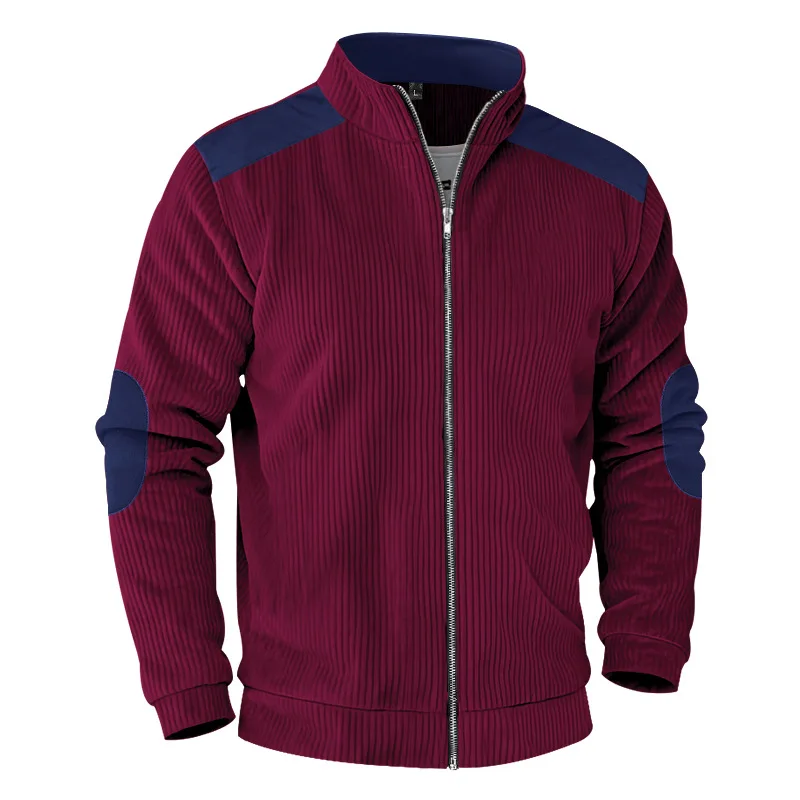Herren Stehkragen Cordjacke, Farbblock-Design, Reißverschluss-Mantel, Retro, Locker Geschnitten, Lässig, Langarm, Herbst-Winter, Alltag, Streetwear – Detail 38