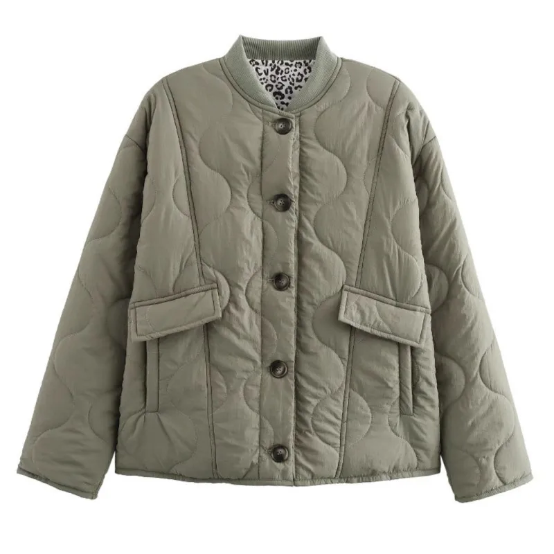 

Women's Cotton Padded Jacket Leopard Print Patchwork Loose Retro Comfortable Casual Outerwear for Daily Wear Cotton Jackets