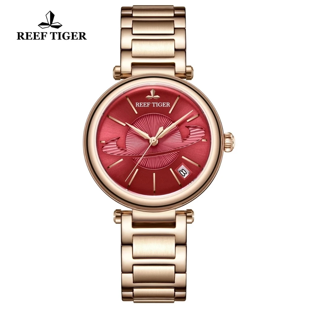 Reef Tiger/RT Luxury Brand Women Designer Mechanical Watches Stainless Steel Waterproof 50M Automatic Watch Gift for Ladies