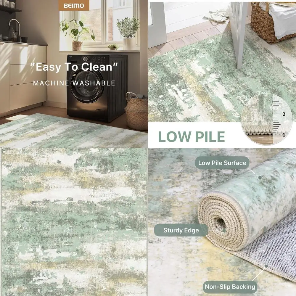 

Modern Light Green 5x7 Rug, Abstract Design, Soft & Machine Washable, Non-Slip Backing for Living & Dining Rooms