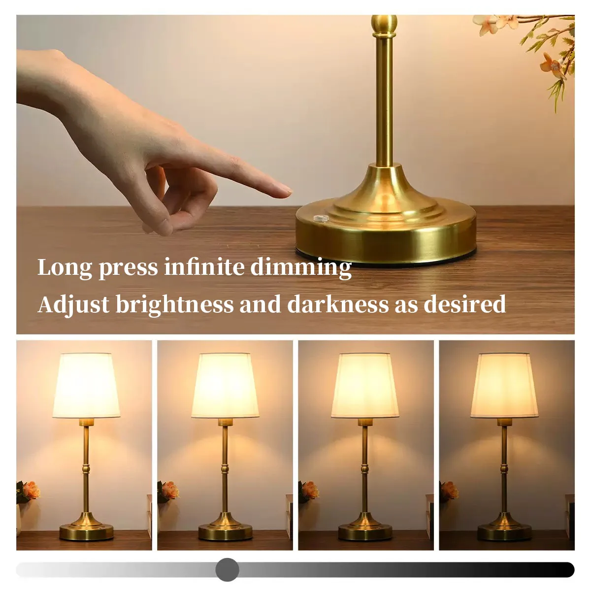 مصابيح طاولة لاسلكية مصباح بطارية قابلة للشحن مع مصابيح بجانب السرير من القماش قابلة للتعتيم مكونة من 3 مستويات لغرفة النوم وغرفة المعيشة