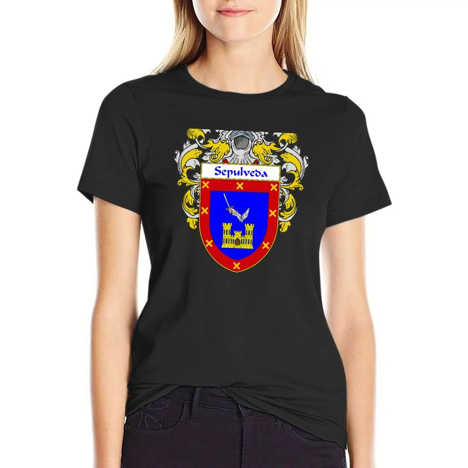 

Sepulveda Coat of Arms/Family Crest T-Shirt sweat kawaii clothes Blouse fashion woman blouse 2025