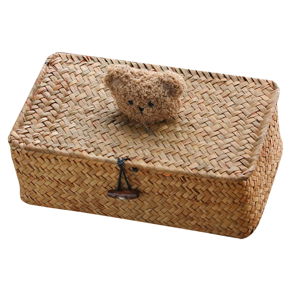 Gift Boxes Creative Bear Straw Storage Desktop Makeup Organizer Basket Sundries Container Woven