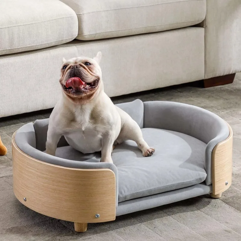 Removable Pet Bed  Breathable Anti-Scratch Dog Couch with Modern Wood Design for Pet Furniture and Supplies