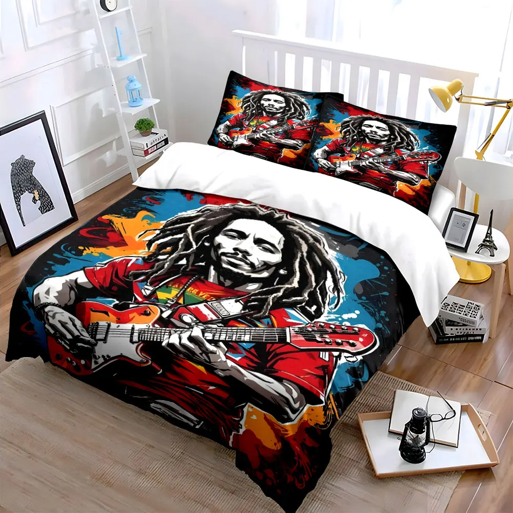 Graffiti-style folk musician playing guitar Bedding Set for Kids Luxury Gift 3pcs Digital Print Comforter Set Soft Comfortable